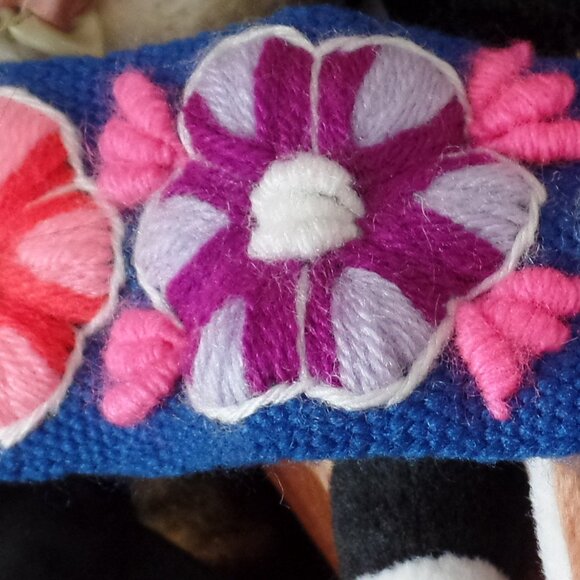 Embroidered Headband/ Hat Band Peruvian Wool BLUE NWOT - Picture 4 of 5